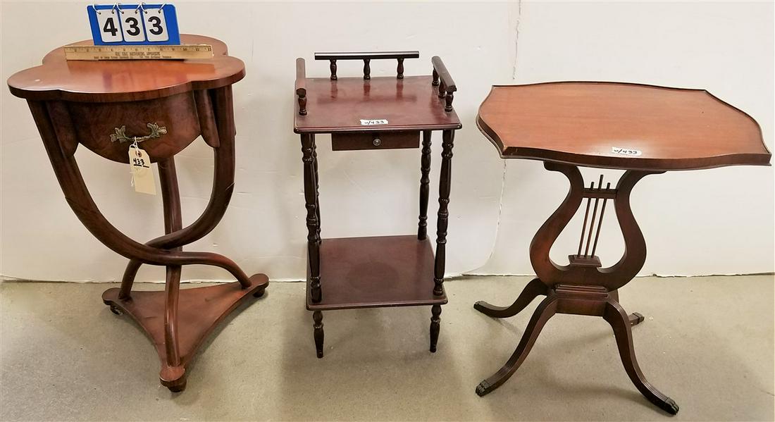 LOT 3 SIDE TABLES- 1 DRAWER STAND 29"H X 17 1/2" X 17 1/2", 26 1/2"H X 21 1/2"W X 16 1/2"D & 28"H X (1 of 3)