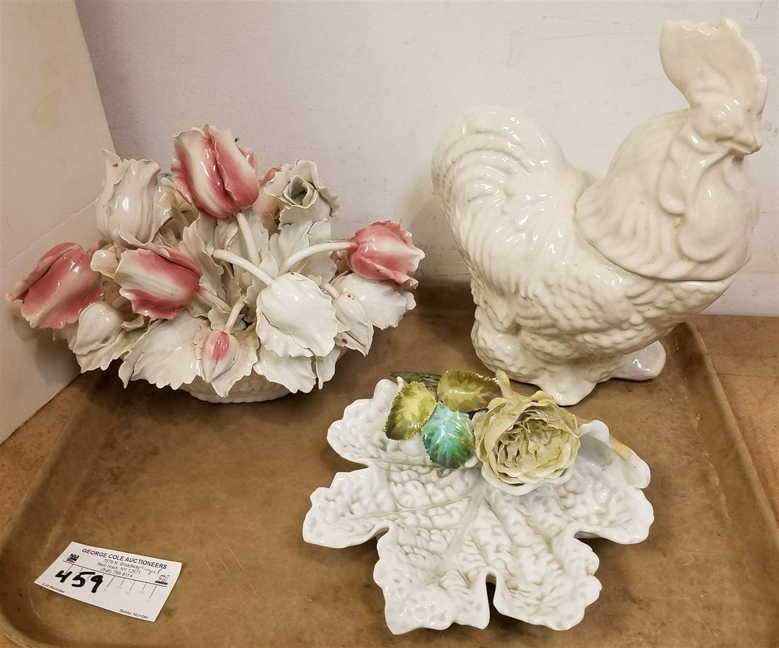 TRAY ITALIAN CERAMIC BOUQUET, ROOSTER COOKIE JAR, LEAF DISH (1 of 1)