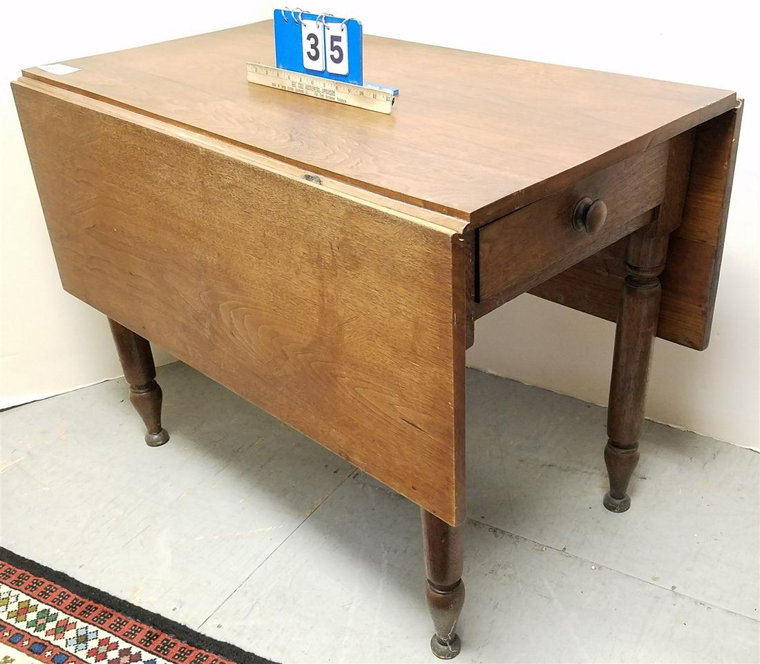 19TH C. WALNUT 1 DRAWER DROP LEAF TABLE 29"H X 39"W X 29"W (1 of 4)