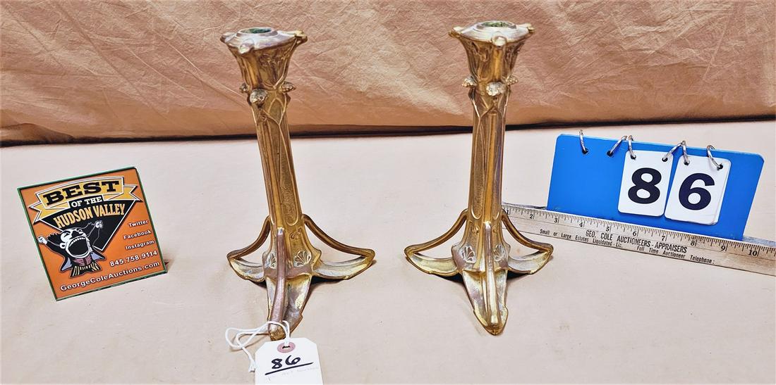 PR GILT METAL ART NOUVEAU CANDLESTICKS 9" (1 of 5)