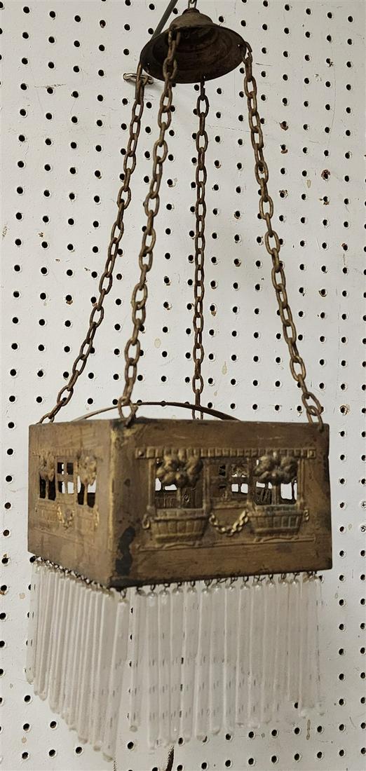 TRAY C1915 BRASS CHANDELIER W/GLASS TUBES 21"H X 4"SQ (1 of 4)