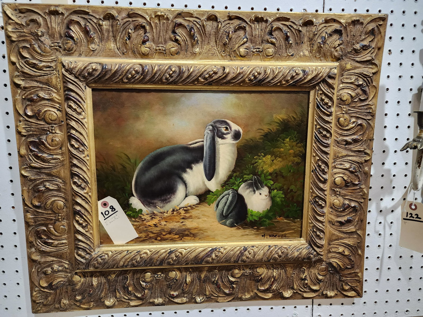 FRAMED O/C RABBITS SGND H.HACTEL: FRAMED O/C RABBITS SGND H.HACTEL