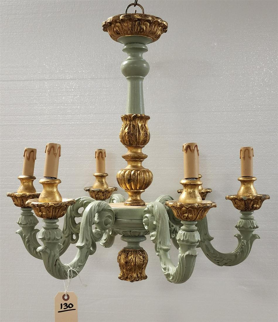 6 ARM CHANDELIER 23-1/2" H X 24" DIAM: 6 ARM CHANDELIER 23-1/2" H X 24" DIAM