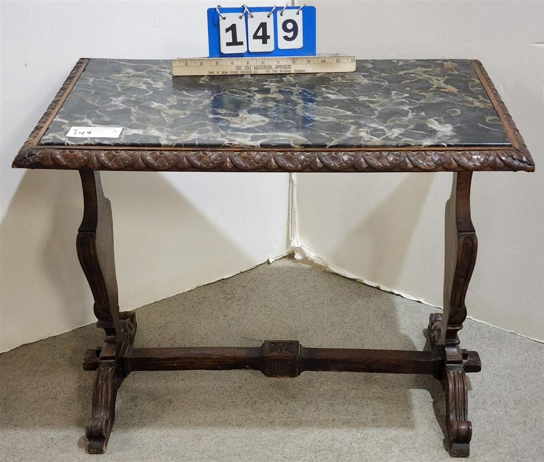 CARVED WALNUT MARBLE TOP TABLE 22"H X 28"W X 18"D (1 of 5)