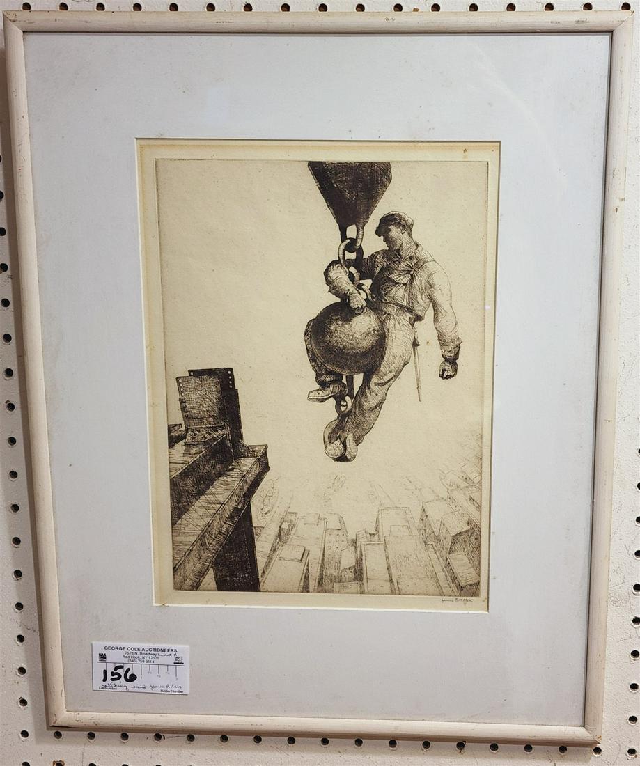 FRAMED ETCHING "THE SKY MAN" PENCIL SGND JAMES ALLEN W/ KENNEDY AND CO RARE PRINTS GALLERY LABEL ON (1 of 3)