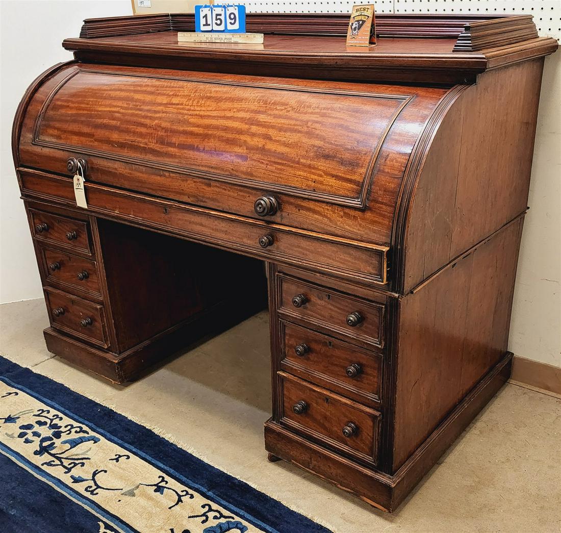 19TH C WALNUT BARREL ROLL TOP DESK 45 1/2"H X 59"W X 29"D (1 of 8)