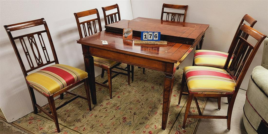 BURL WALNUT AND MAHOG W/ EBONY BAND INLAY DINING TABLE 39 1/2 X 17 1/2"W X 18"D (1 of 2)