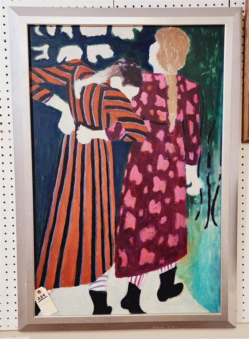 FRAMED O/C CLOSE FRIENDS 36" X 24" SGND RANDY GOLDFIELD W/FRAME 40-1/2" X 28-1/4": FRAMED O/C CLOSE FRIENDS 36" X 24" SGND RANDY GOLDFIELD W/FRAME 40-1/2" X 28-1/4"