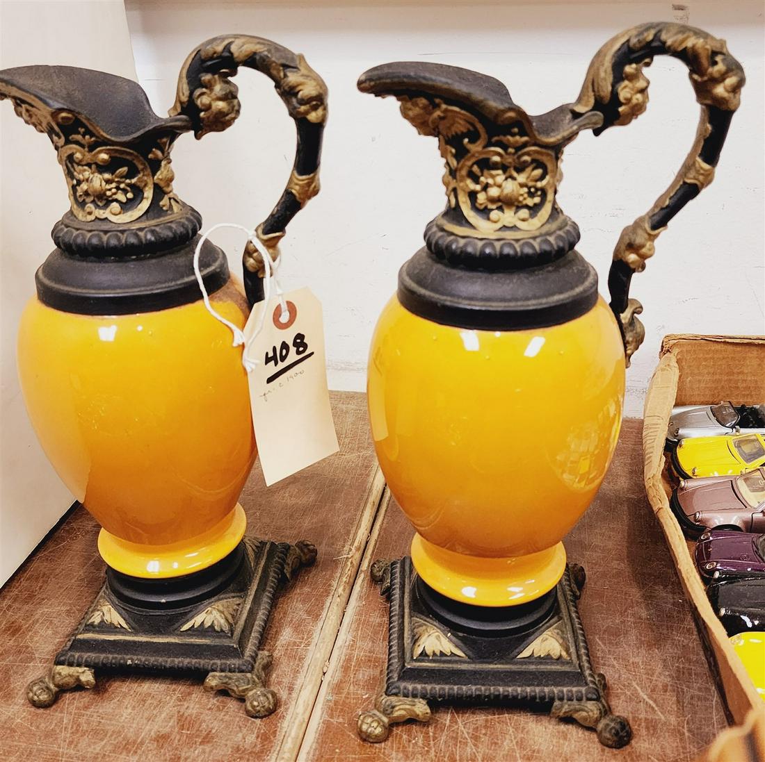 PR C1900 WHITE METAL AND POTTERY GARNITURES 12-3/4": PR C1900 WHITE METAL AND POTTERY GARNITURES 12-3/4"