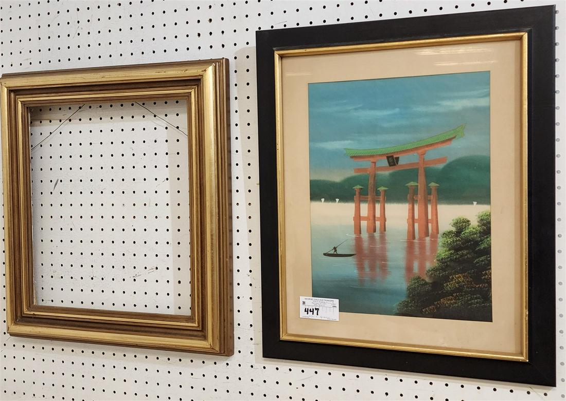 FRAMED O/C JAPANESE LANDSCAPE 16" X 12" W/FRAME 23-1/2" X 19-1/2" AND GILT FRAME 22" X 20-1/2" (1 of 2)