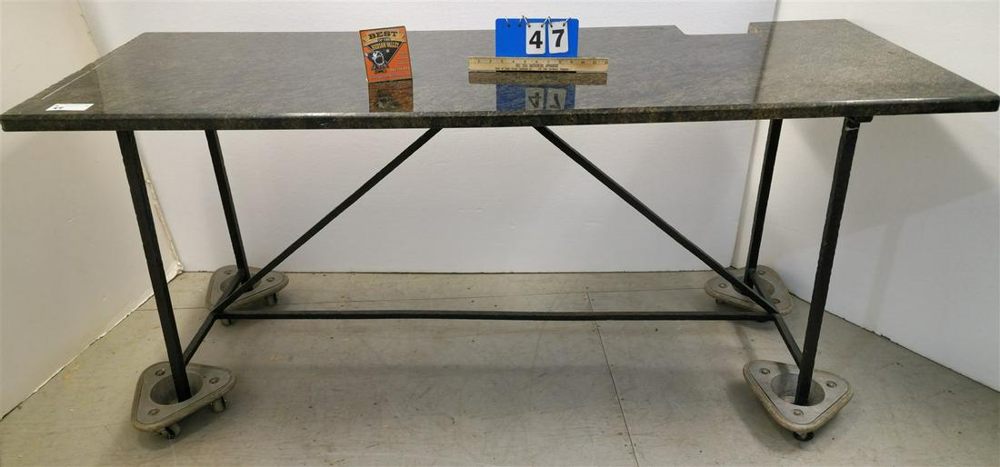 WROUGHT BRASS TABLE 31"H X 66-1/2"W X 20-1/2"D W/BRASS GRANITE TOP WHICH HAS TO BE CUT TO FIT (1 of 8)