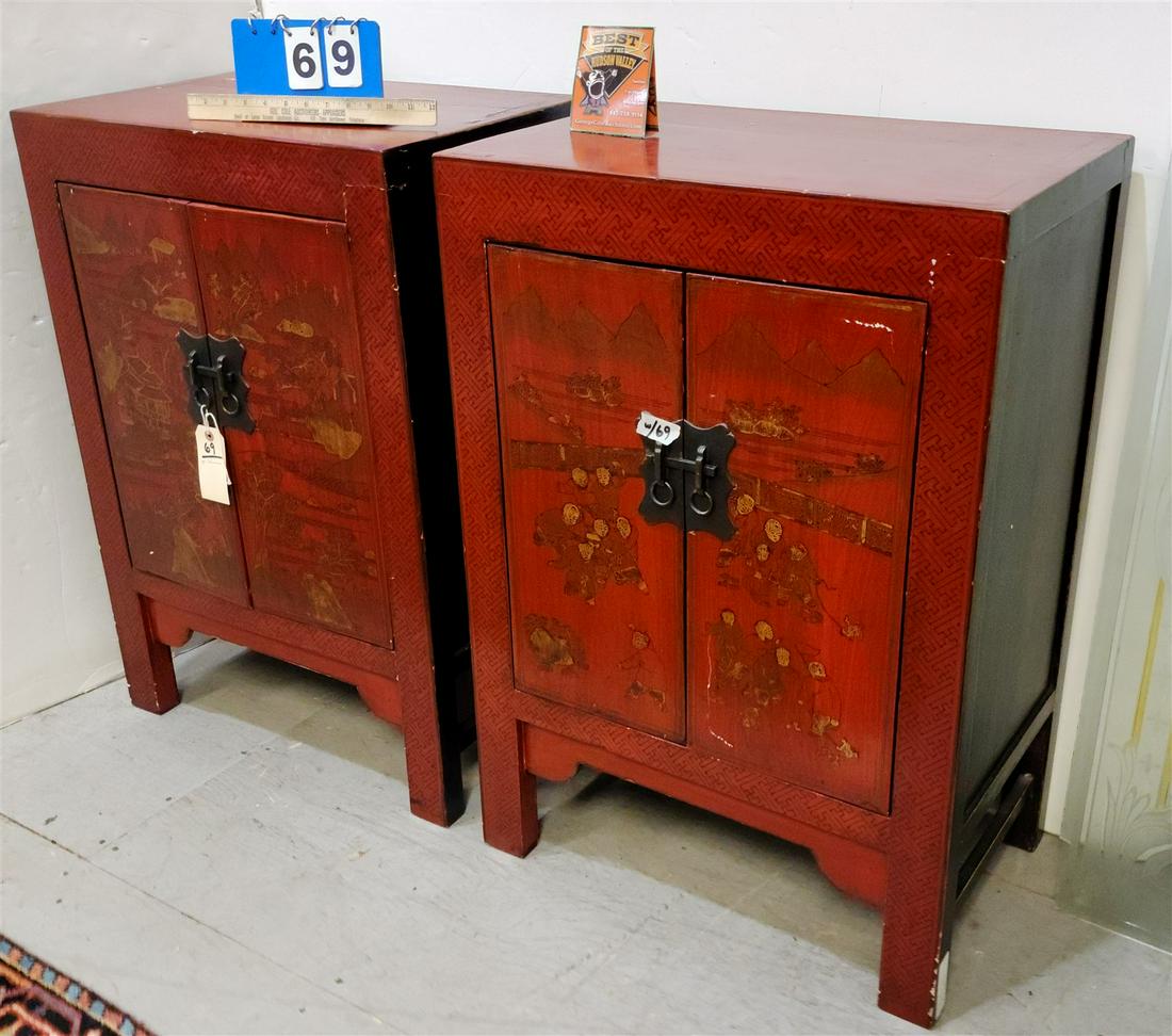 PR CHINESE RED LACQUER 2 DOOR CABINETS 33"H X 23"W X 14-1/2"D (1 of 8)