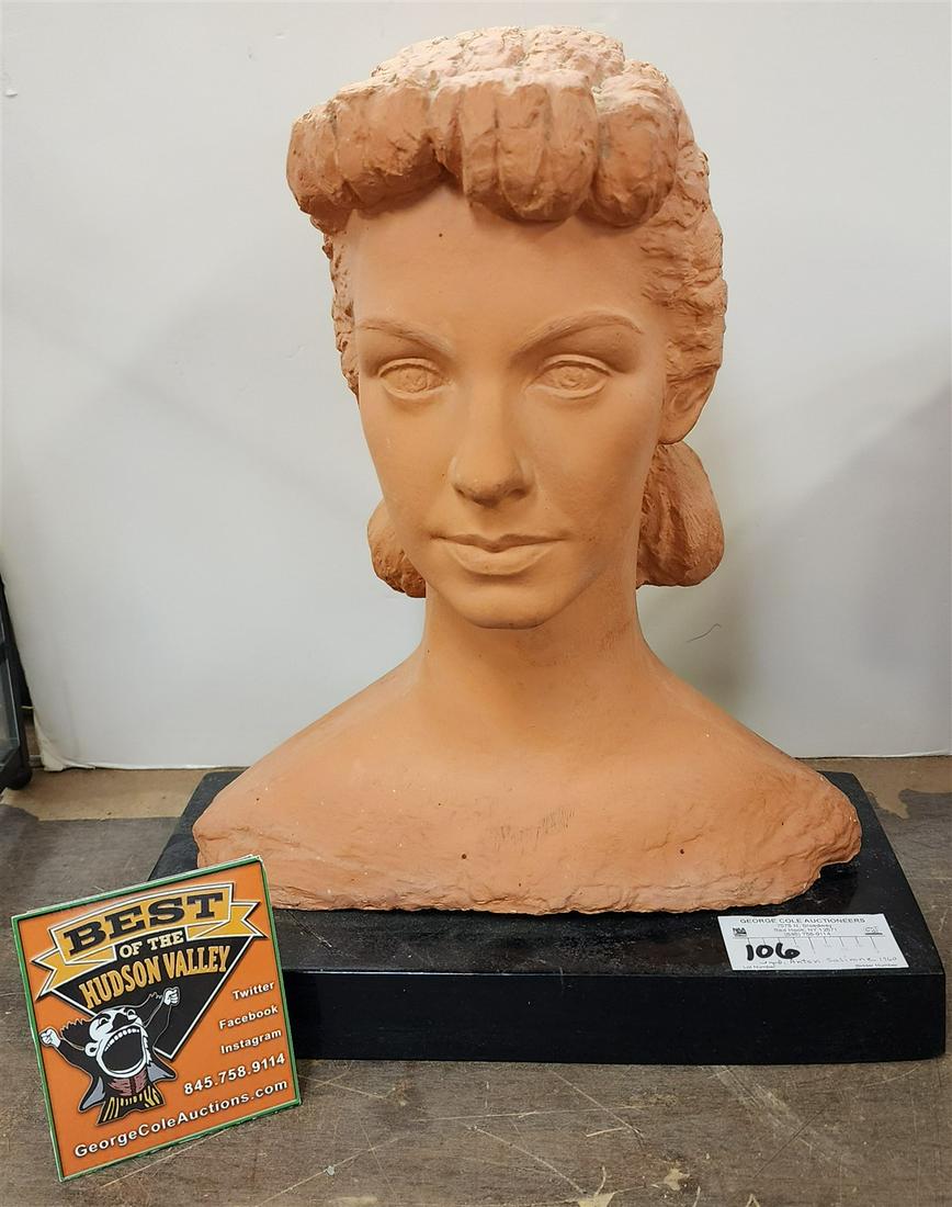 POTTERY BUST OF A WOMAN SGND ANTON SALIMNE 1960 14-1/2"H X 12"W: POTTERY BUST OF A WOMAN SGND ANTON SALIMNE 1960 14-1/2"H X 12"W