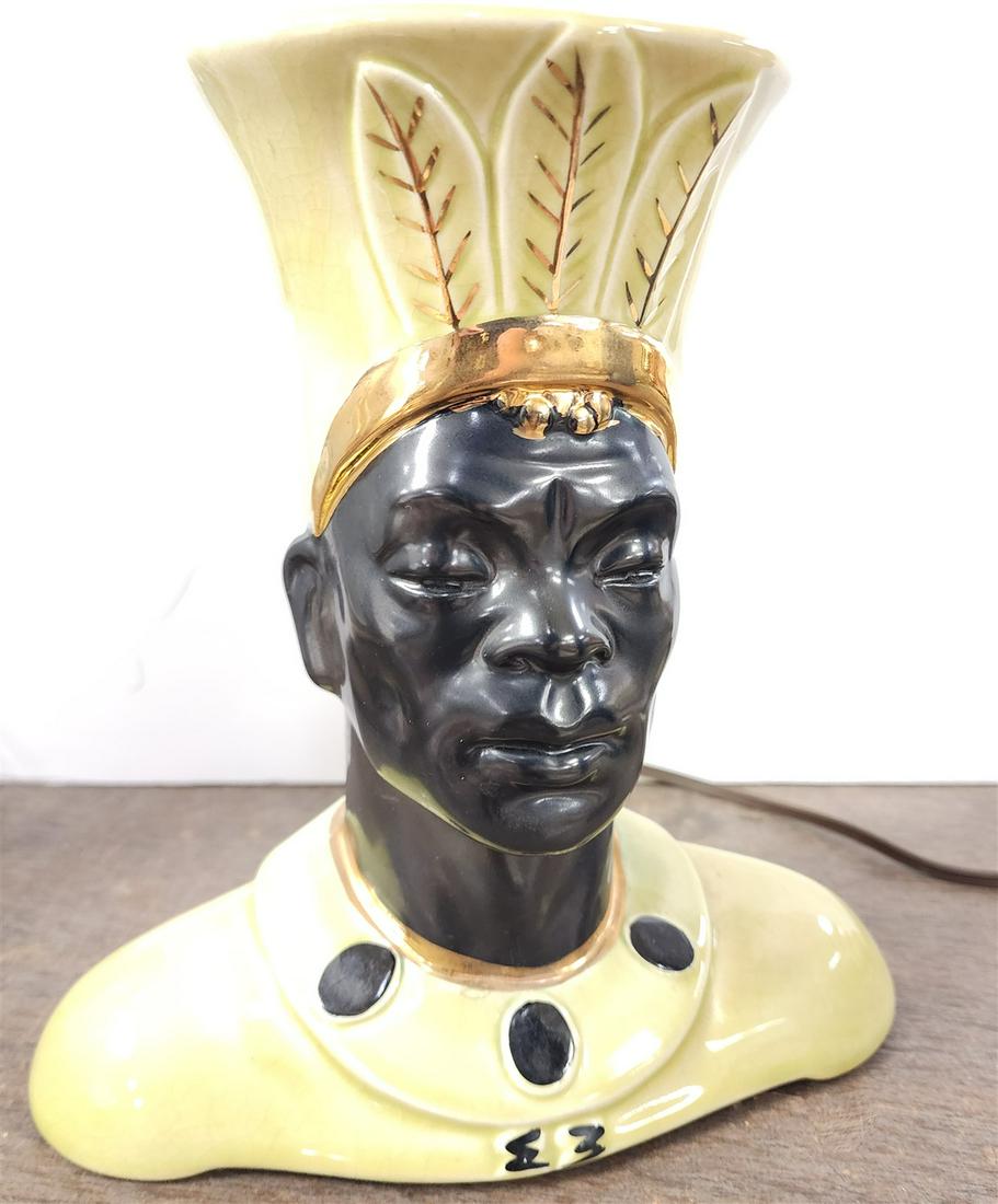 MID CENTURY BLACKAMOOR PRINCE TABLE LAMP BY RITE MFG CO.: MID CENTURY BLACKAMOOR PRINCE TABLE LAMP BY RITE MFG CO.