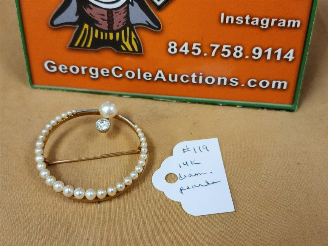 14K PIN W/DIAM AND PEARLS 3.5 DWT (1 of 3)