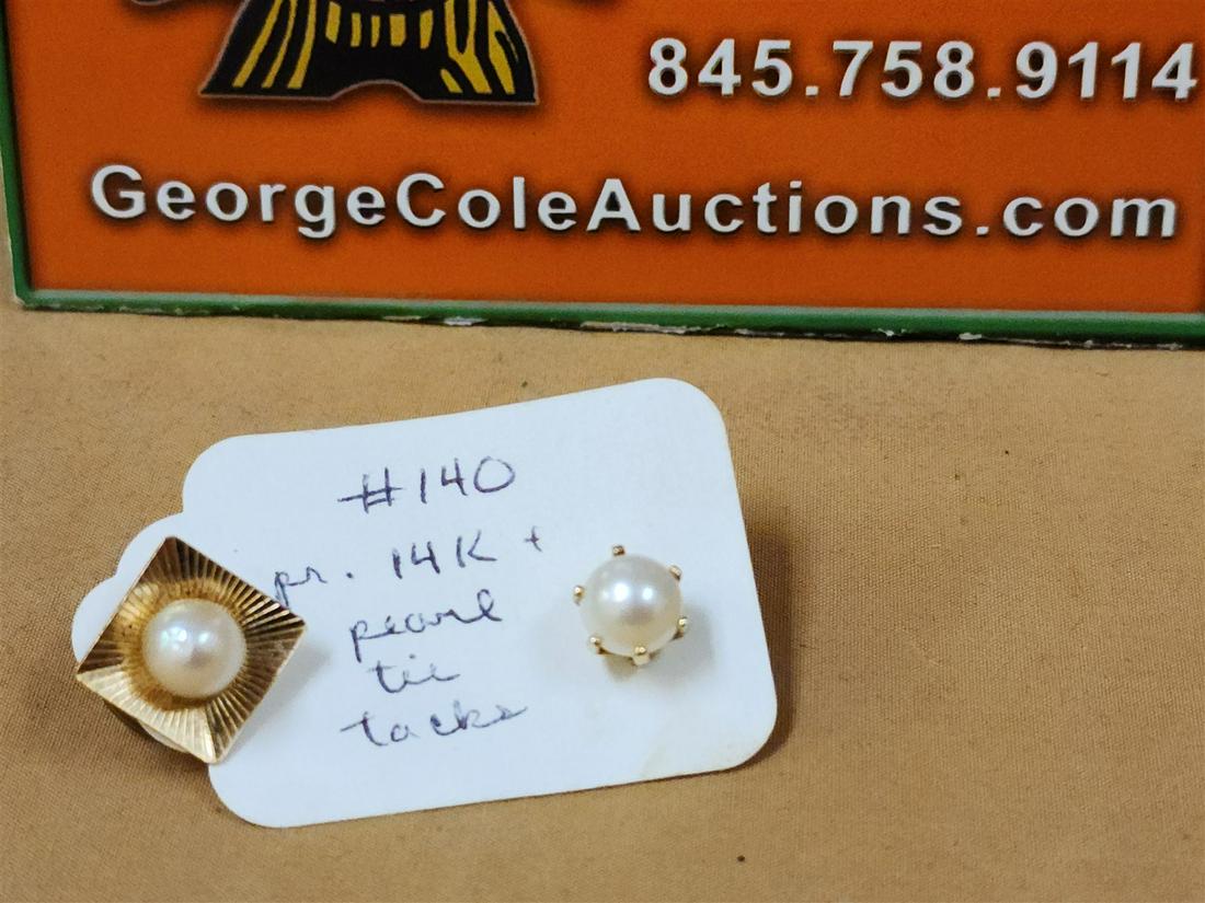 PR. 14K TIE TACKS W/PEARLS (1 of 1)