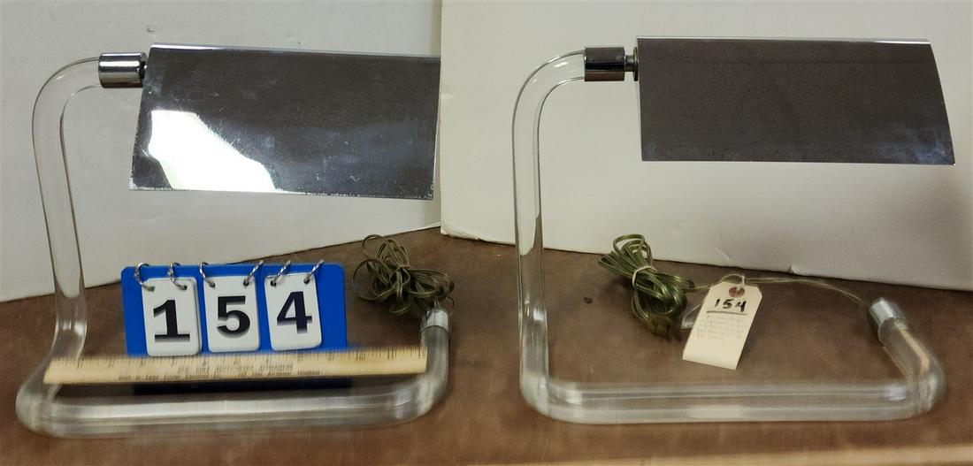 PR. VINTAGE CRYLICORD LUCITE & CHROME LAMPS BY PETER HAMBURGER FOR KNOLL 11"H X 14"W X 6 1/2"D (1 of 2)