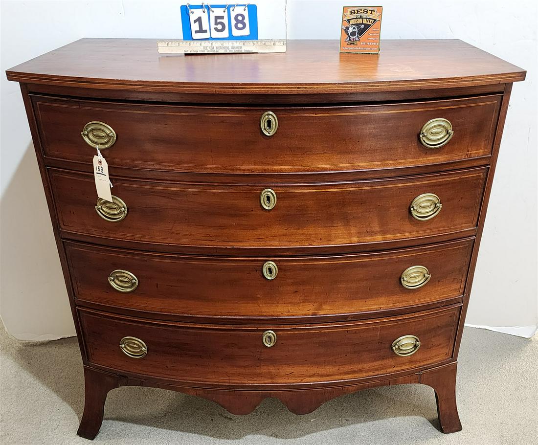 c1820 HEPPLEWHITE CHERRY 4 DRAWER BOW FRONT CHEST W/FRENCH FOOT 40"H X 41 1/2"W X 23"D (1 of 6)