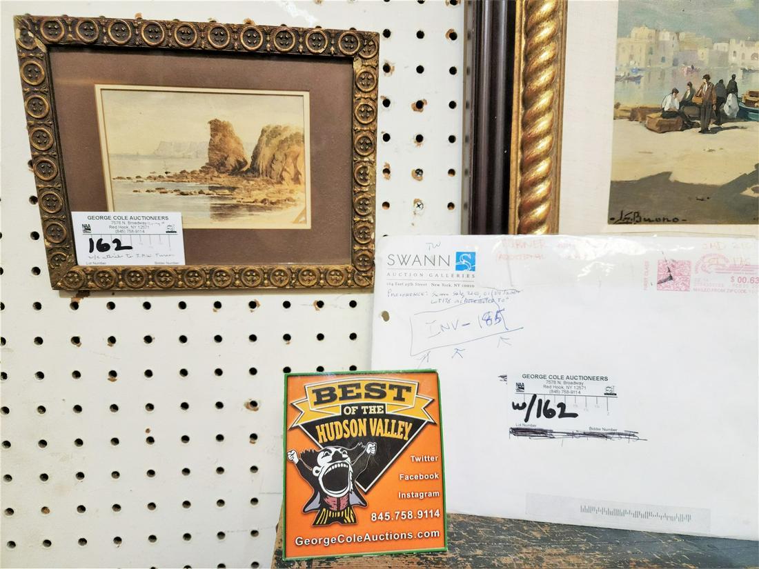 FRAMED W/C SHORE SCENE "NEAR BRIGHTON" ATTRIB. TO J.M.W. TURNER 3 1/2" X 5 1/4" FROM THE LATE JOHN (1 of 12)