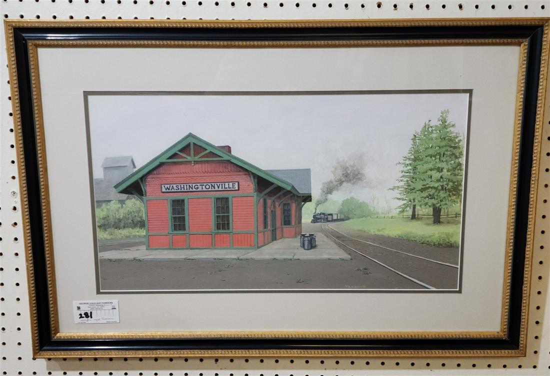 FRAMED ACRYLIC WASHINTONVILLE TRAIN STATION SGND TASSONE 12-1/4" X 22-3/4" W/FRAMED 21" X 31-1/2": FRAMED ACRYLIC WASHINTONVILLE TRAIN STATION SGND TASSONE 12-1/4" X 22-3/4" W/FRAMED 21" X 31-1/2"