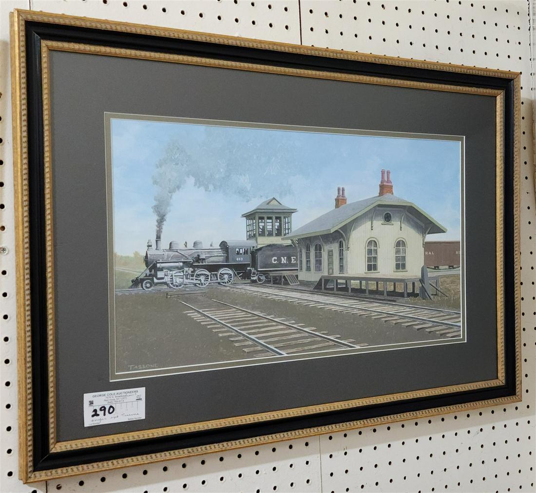 FRAMED ACRYLIC TRAIN STATION SGND TASSON 12" X 21-1/4" W/FRAMED 20-1/2" X 30": FRAMED ACRYLIC TRAIN STATION SGND TASSON 12" X 21-1/4" W/FRAMED 20-1/2" X 30"