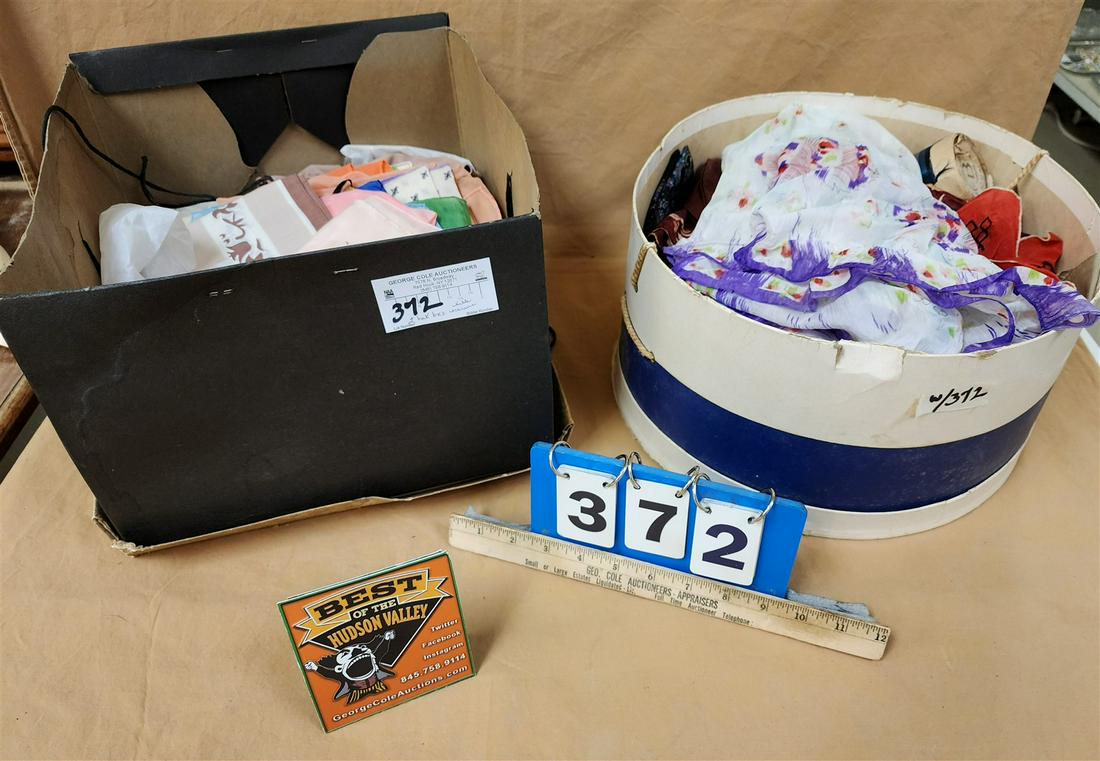 LOT 2 HAT BOXES W/SILK SCARVES & HANDKERCHIEFS (1 of 11)
