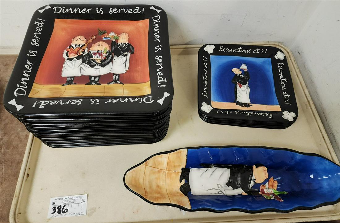 TRAY 5 DANSK TRACY FLICKINGER DINNER IS SERVED PLATES 8 1/2"SQ & BREAD TRAY 17" X 5" & 12 CERTIFIED (1 of 4)