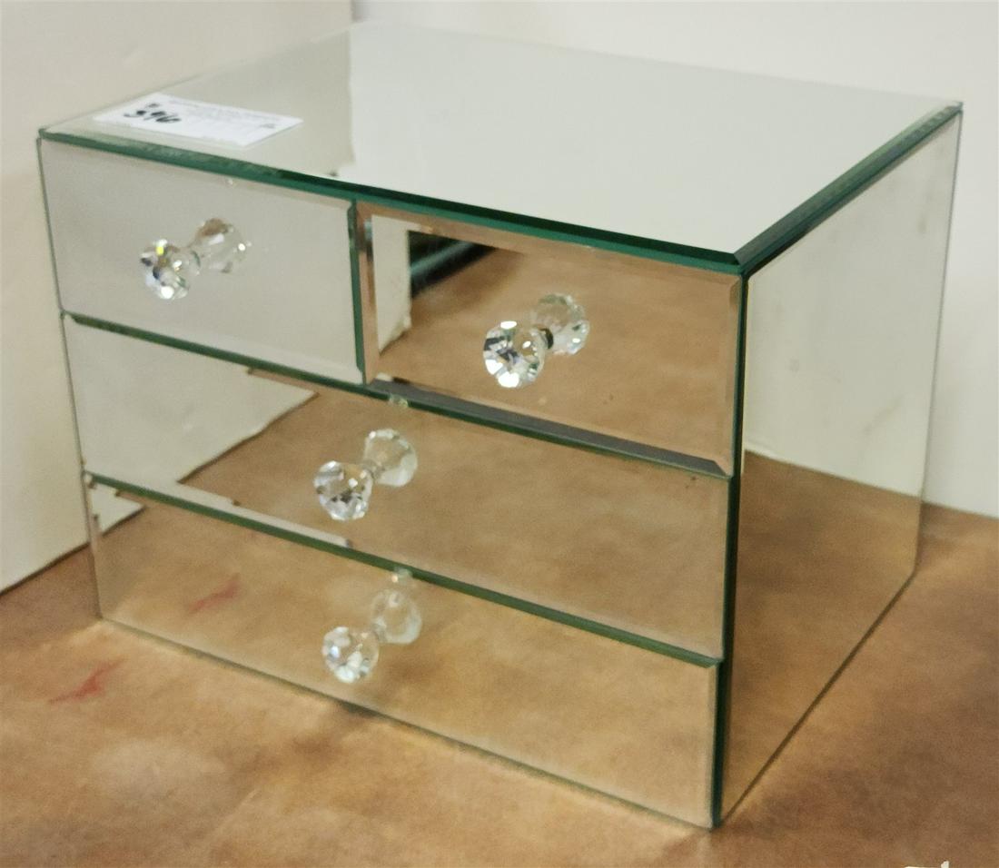 MIRRORED 4 DRAWER JEWELRY BX 8 1/2"H X 11 3/4"W X 8 3/4"D: MIRRORED 4 DRAWER JEWELRY BX 8 1/2"H X 11 3/4"W X 8 3/4"D