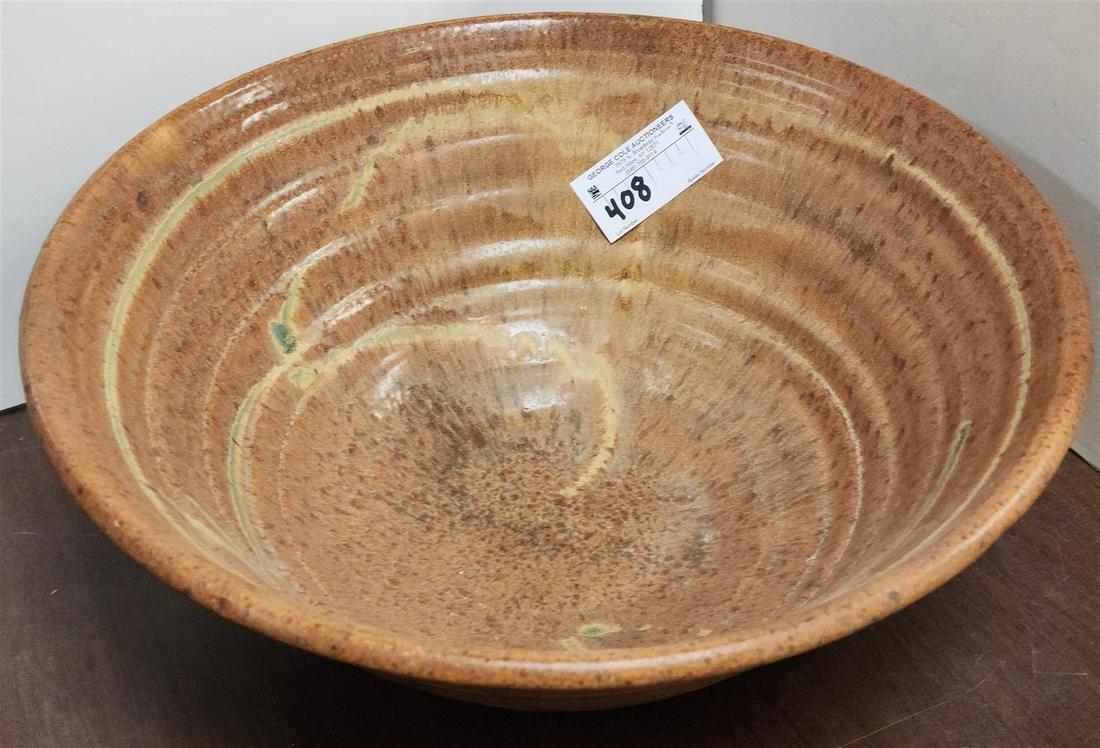 GLAZED POTTERY BOWL 7"H X 16 1/2"DIAM: GLAZED POTTERY BOWL 7"H X 16 1/2"DIAM