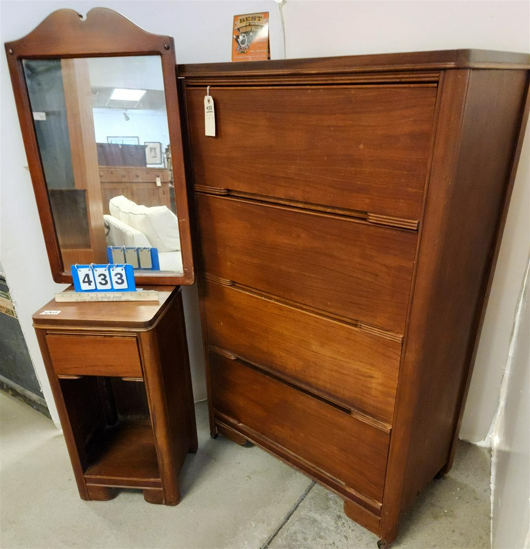 DECO WALNUT 4 DRAWER CHEST 51"H X 31 3/4"W X 17"D W/ NIGHT STAND 27 1/2"H X 14"W X 12"D (1 of 3)