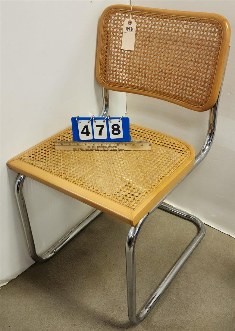 CHROME & MAPLE FRAME CANE BACK & SEAT CHAIR 32"H X 18 1/2"X 16 1/2"D (1 of 3)