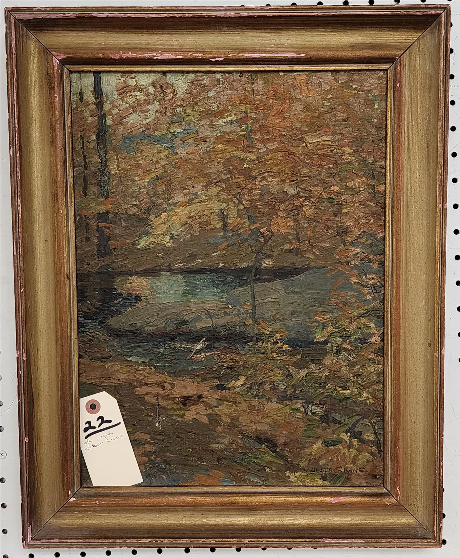 FRAMED O/C LANDSCAPE SGND WILBUR CRANE 16"X12" W/FRAME 19-1/2" X 22-1/2" (1 of 3)
