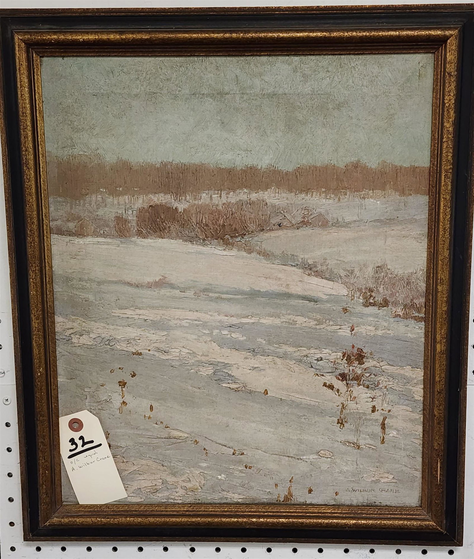 FRAMED O/C WINTER LANDSCAPE SGND A WILBUR CRANE 17" X 14" W/FRAME 20" X 17" (1 of 2)