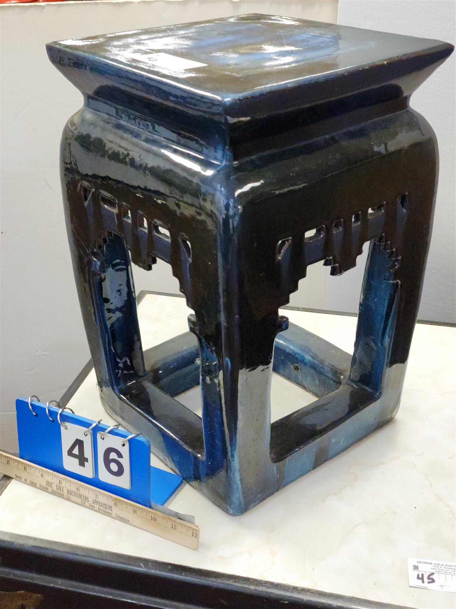 CHINESE GLAZED POTTERY GARDEN SEAT 18-1/2"H X 12"SQ: CHINESE GLAZED POTTERY GARDEN SEAT 18-1/2"H X 12"SQ