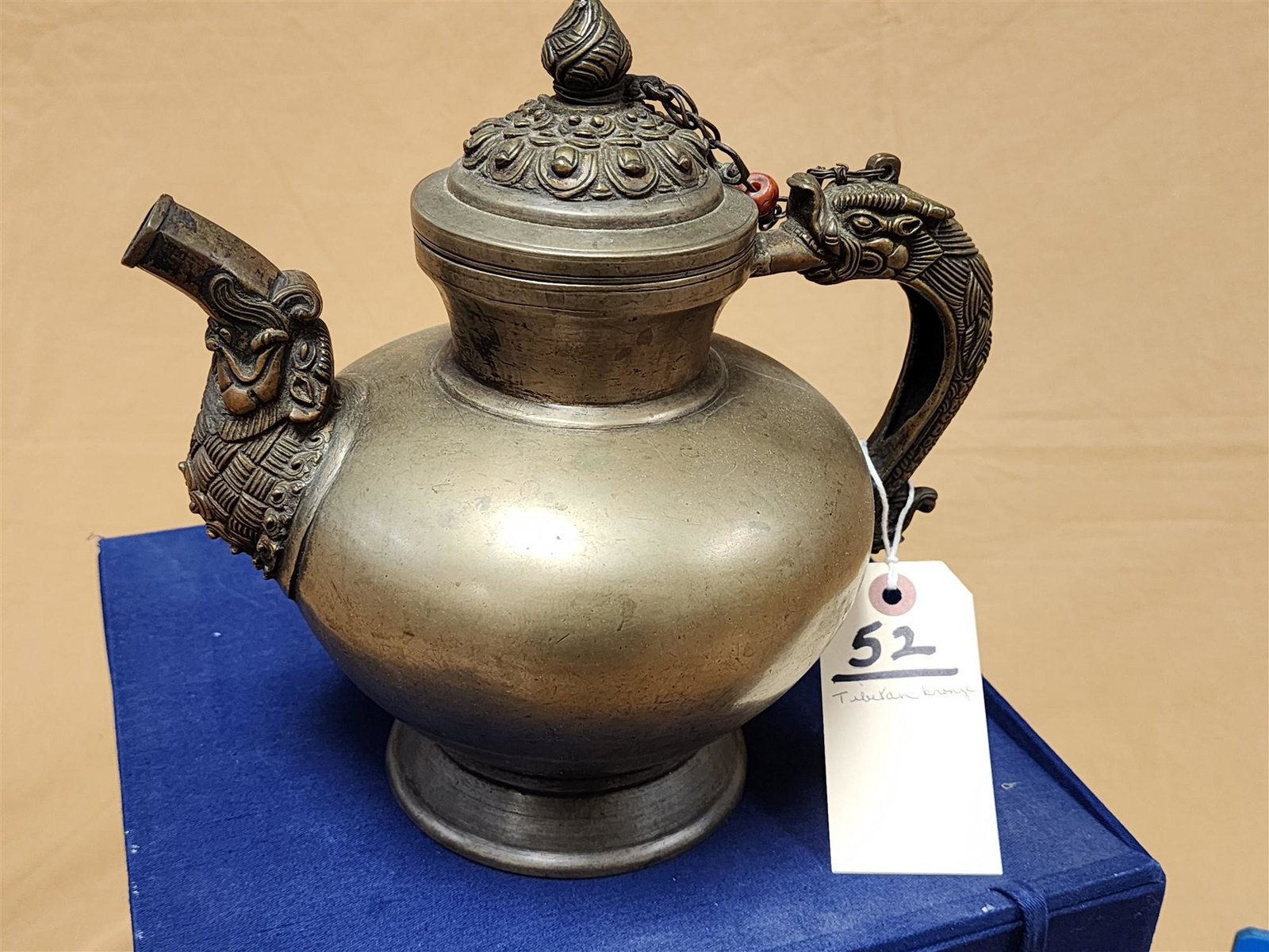 TIBETAN BRONZE TEA POT 9"H X 6-1/2" DIAM (1 of 4)