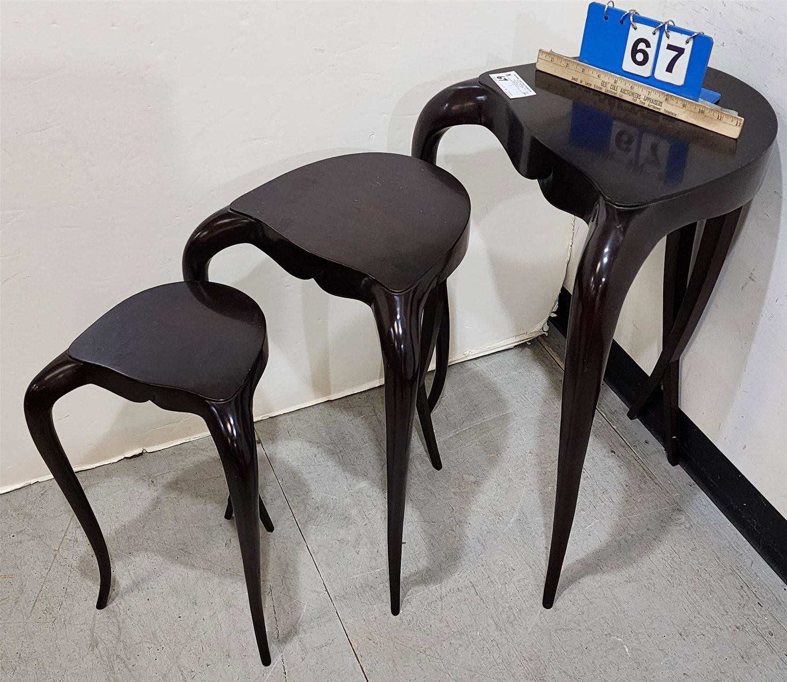 DESIGNER CHRISTOPHER GAY NEST OF TABLES: DESIGNER CHRISTOPHER GAY NEST OF 3 MAHOG TABLES 27-1/2"H X 19-1/2"W X 15"D