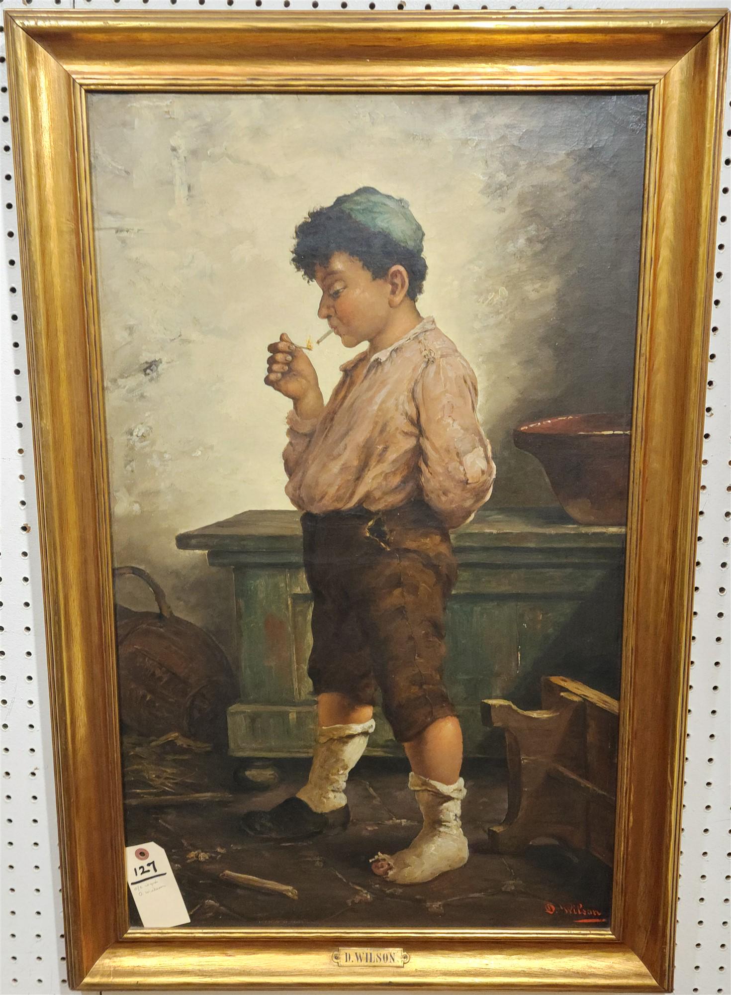 FRAMED W/C BOY SMOKING SGND D WILSON 32" X 20" W/FRAME 36" X 24" (1 of 3)