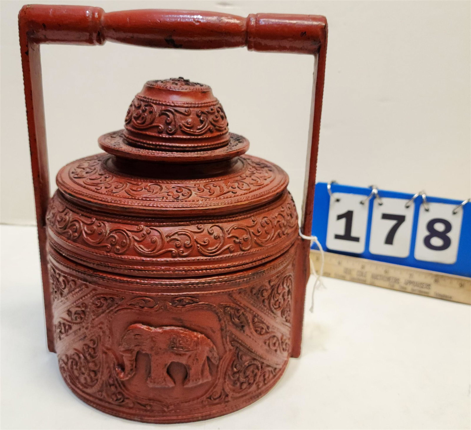 CAMBODIAN LACQUER 4 PC LACQUER FOOD BASKET: CAMBODIAN LACQUER 4 PC LACQUER FOOD BASKET