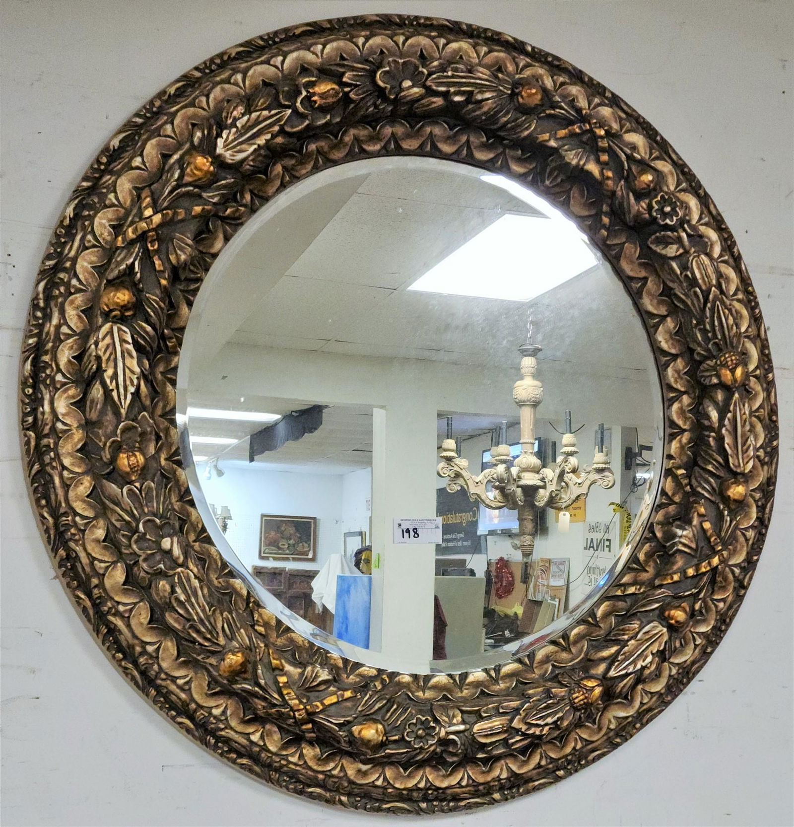 44" DIAM SILVER GILT FRAMED BEVELLED MIRROR (1 of 2)