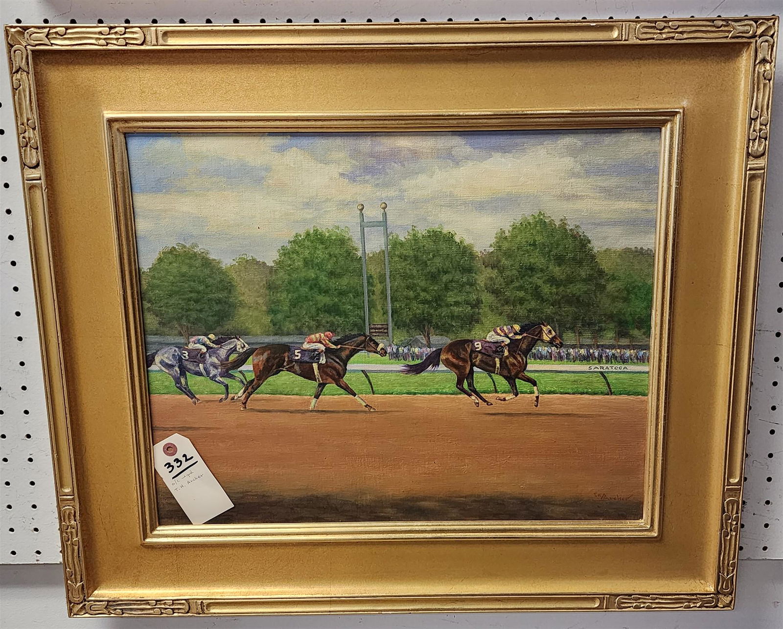 FRAMED O/C HORSE RACE SGND T.H. ARCHER 16" X 20" W/ FRAME 23" X 27" (1 of 2)