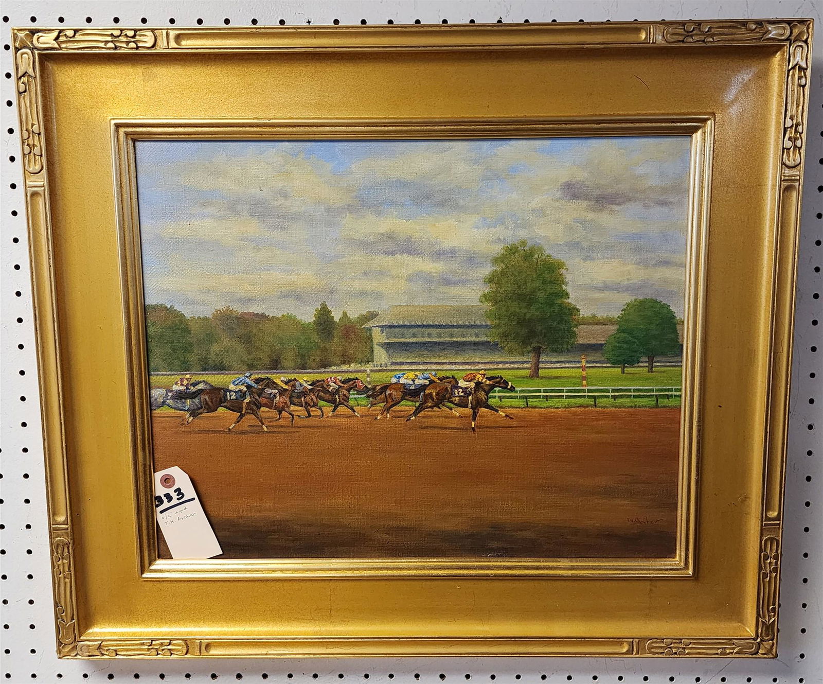 FRAMED O/C HORSE RACE SGND T.H. ARCHER 16" X 20" W/ FRAME 23" X 27" (1 of 2)