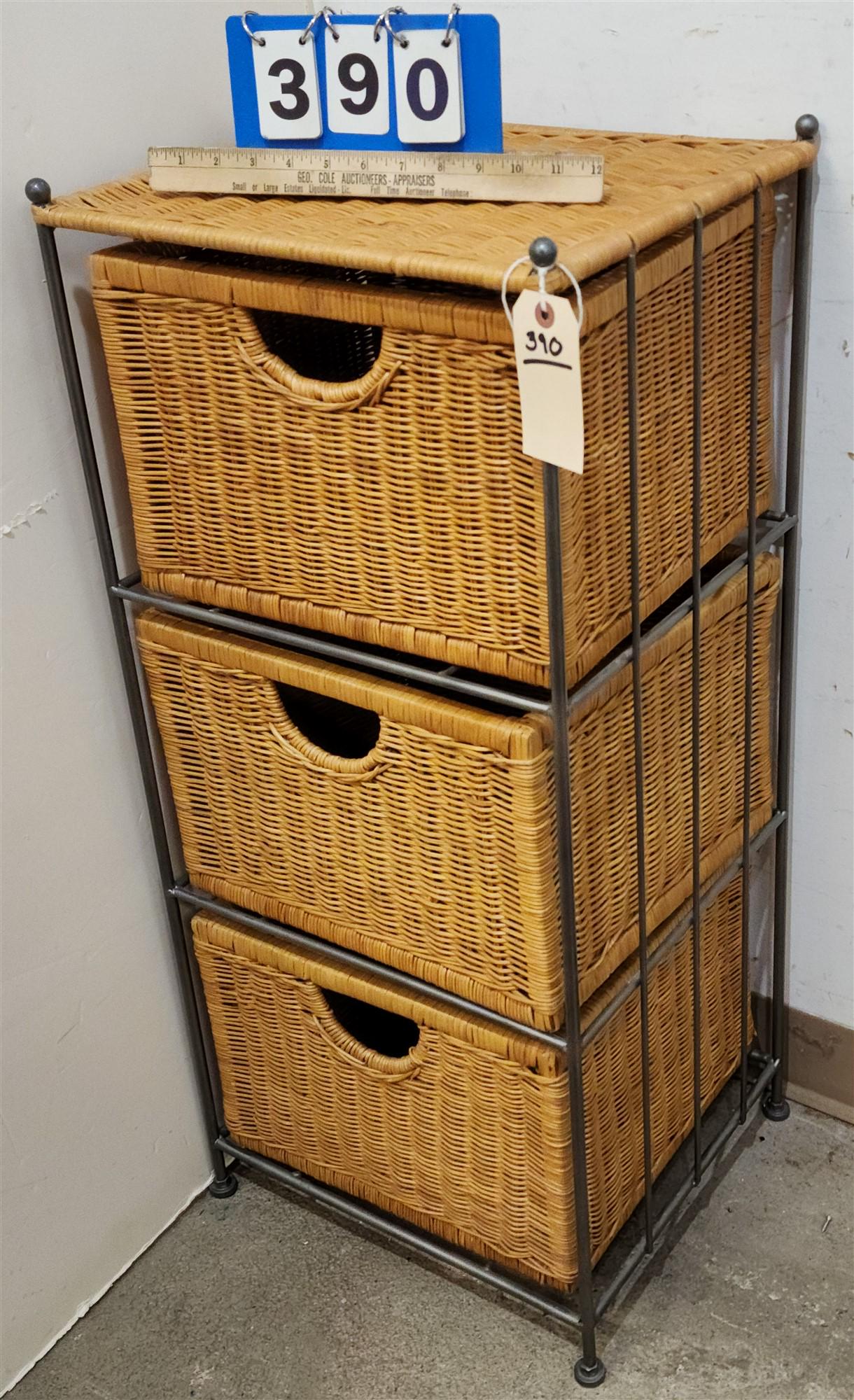 WROUGHT FRAME STAND W/3 WICKER DRAWERS 34 1/2"H X 15 1/2"W X 13 1/2"D (1 of 6)