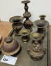 TRAY 8 CHINESE BRONZE PCS. VASES 4 1/4", INCENSE BURNER 4", CANDLESTICKS 7 1/4" ETC.