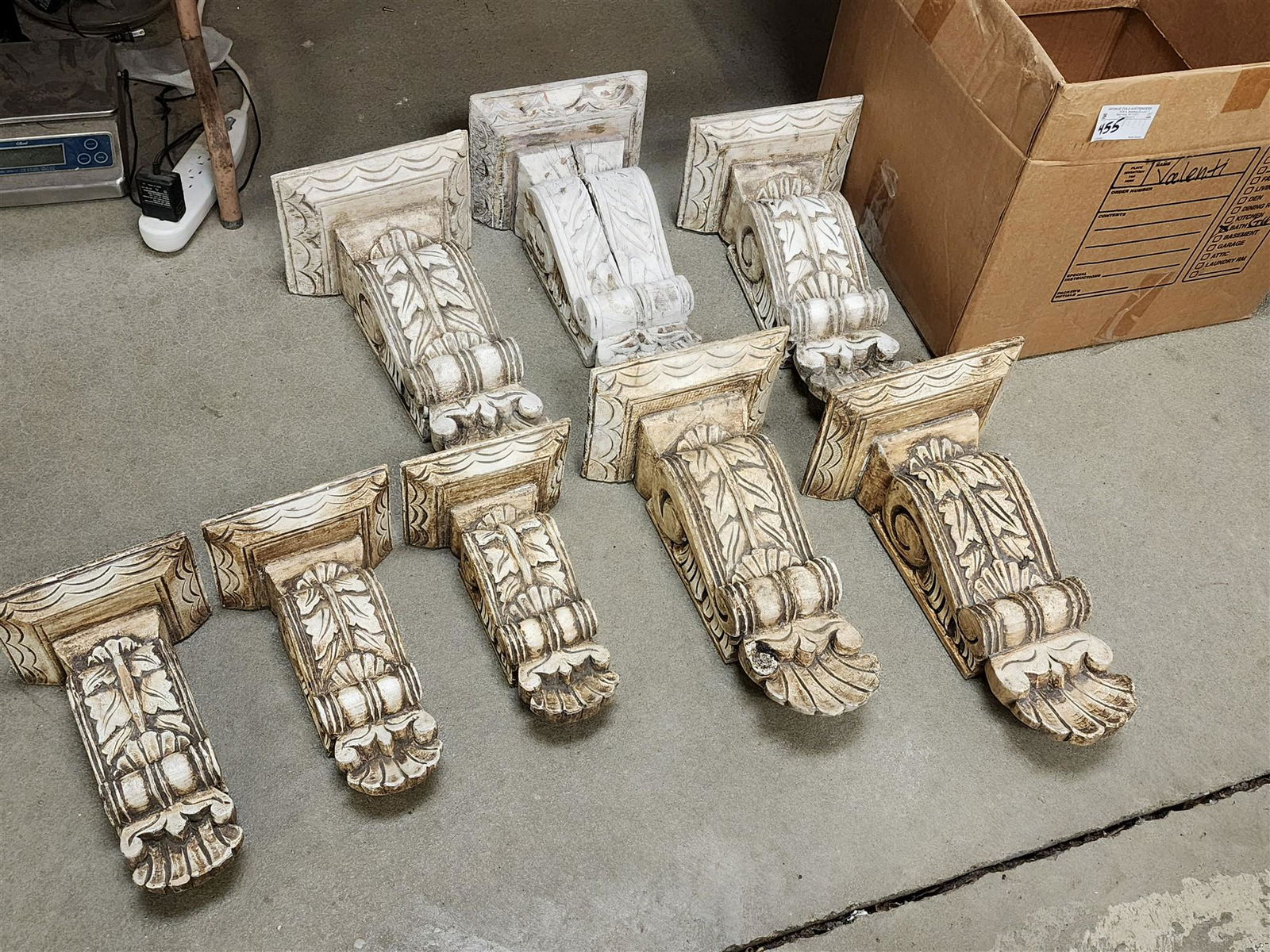 BX 5 CARVED WOODEN BRACKETS 16"H X 9"W X 6 1/2"D AND 3 - 11 1/2"H X 7"W X 5 1/2"D (1 of 3)