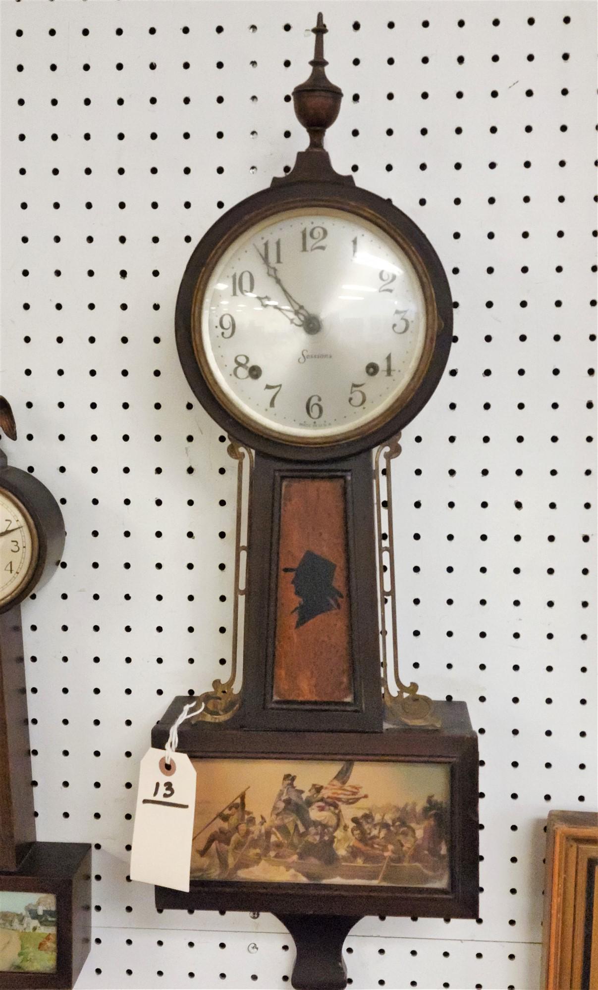 SESSIONS MAHOG BANJO CLOCK 28"H X 9 1/4"W X 3 3/4"D (1 of 4)