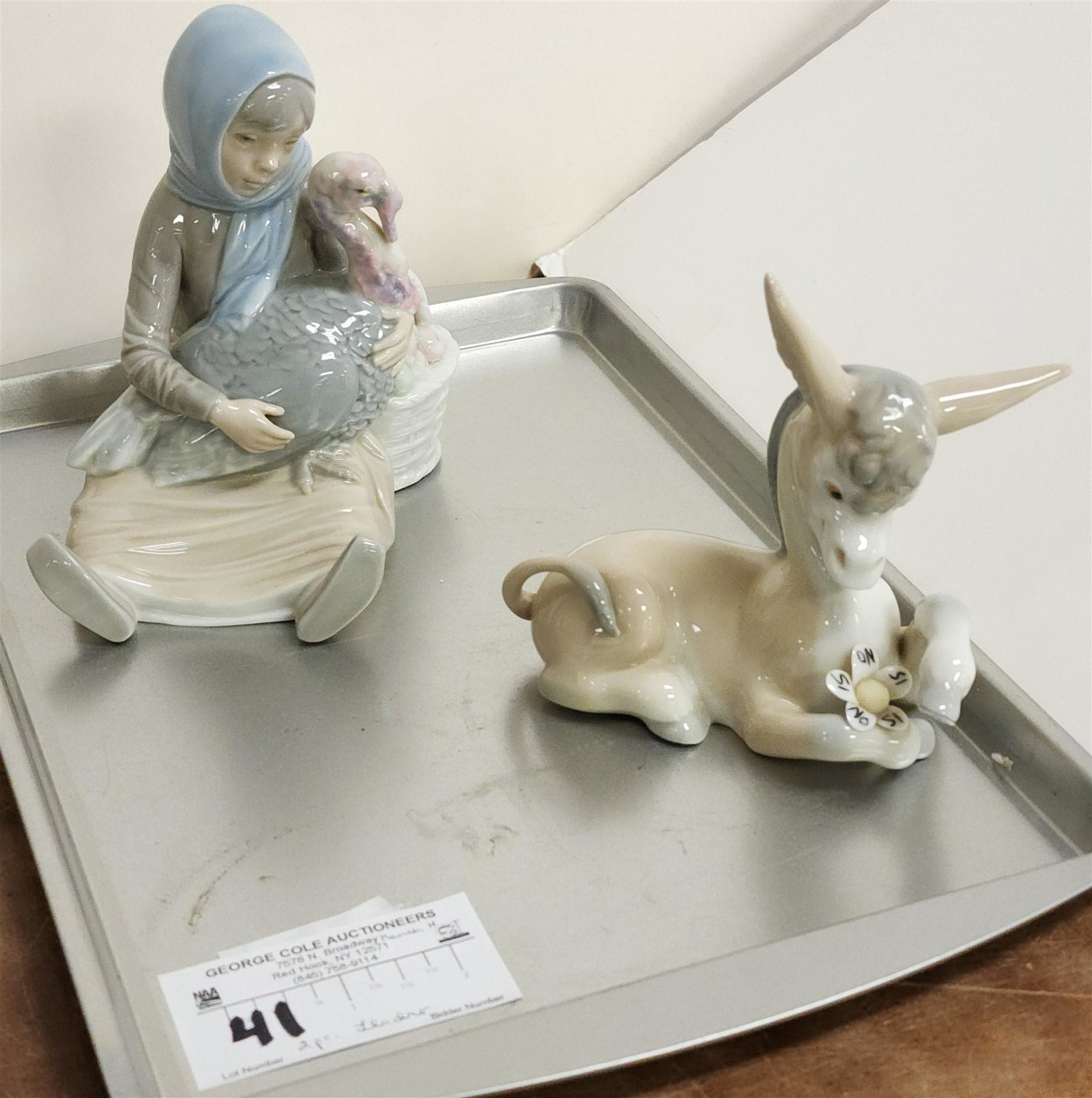 TRAY 2 LLADRO FIGURINE GIRL W/TURKEY 6" AND DONKEY 5-1/4": TRAY 2 LLADRO FIGURINE GIRL W/TURKEY 6" AND DONKEY 5-1/4"
