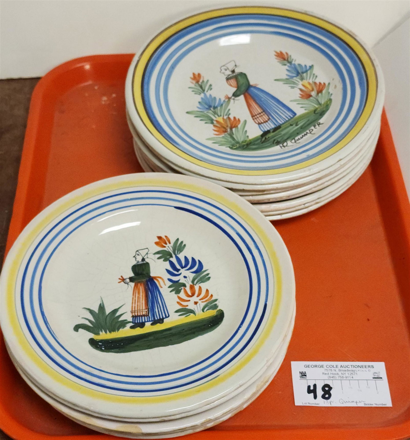 TRAY 13 QUIMPER PLATES 8 9-1/4"DIAM ADN 5 8-3/4 DIAM (1 of 6)