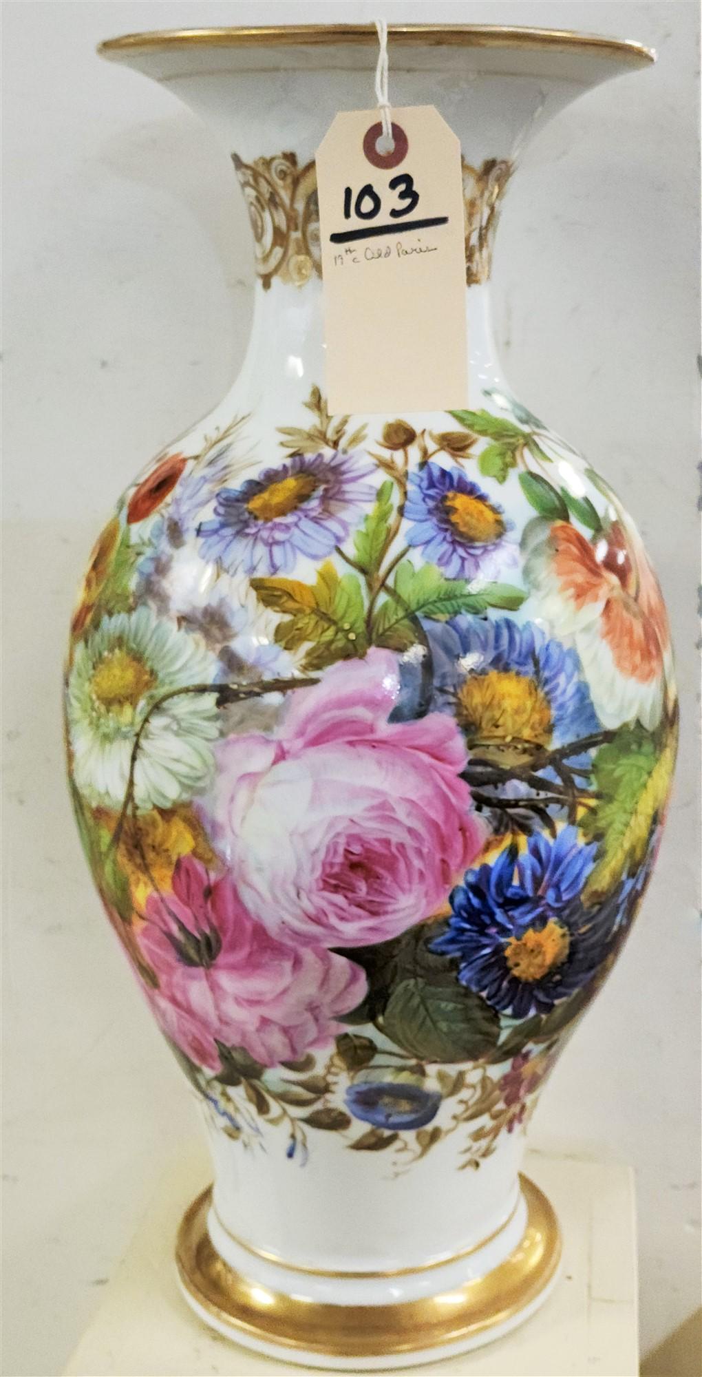 19TH C OLD PARIS VASE 20" W/ REPAIR ON TOP LIP (1 of 4)