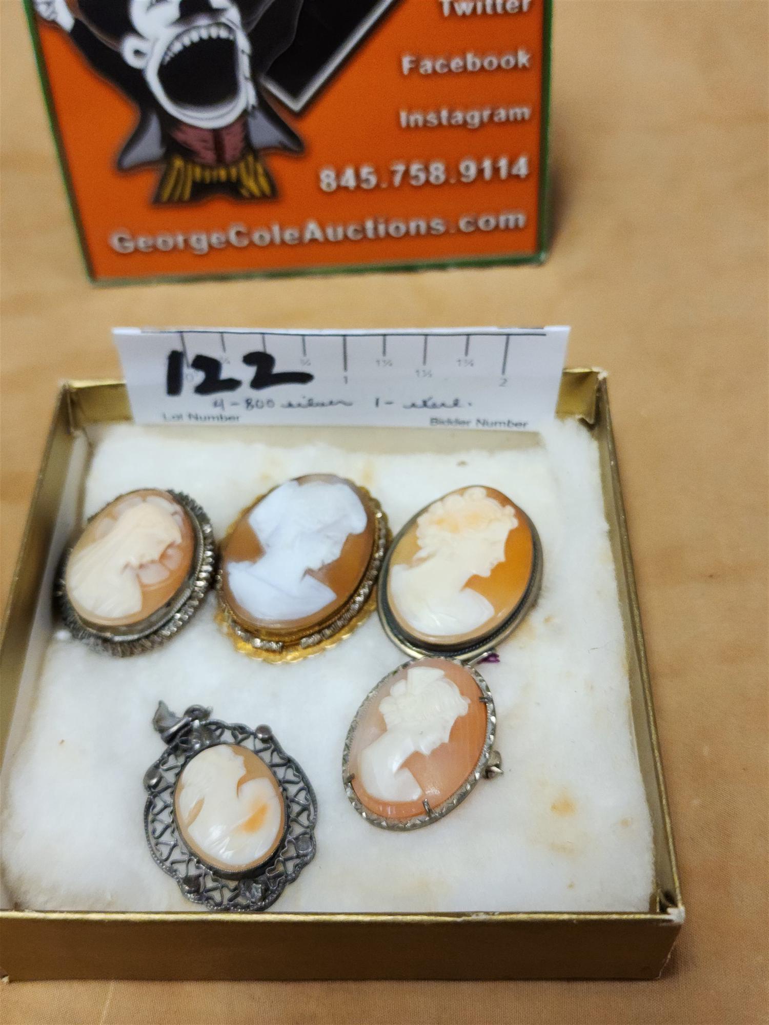 LOT 5 CAMEOS 4-800 SILVER, 1-STERL: LOT 5 CAMEOS 4-800 SILVER, 1-STERL