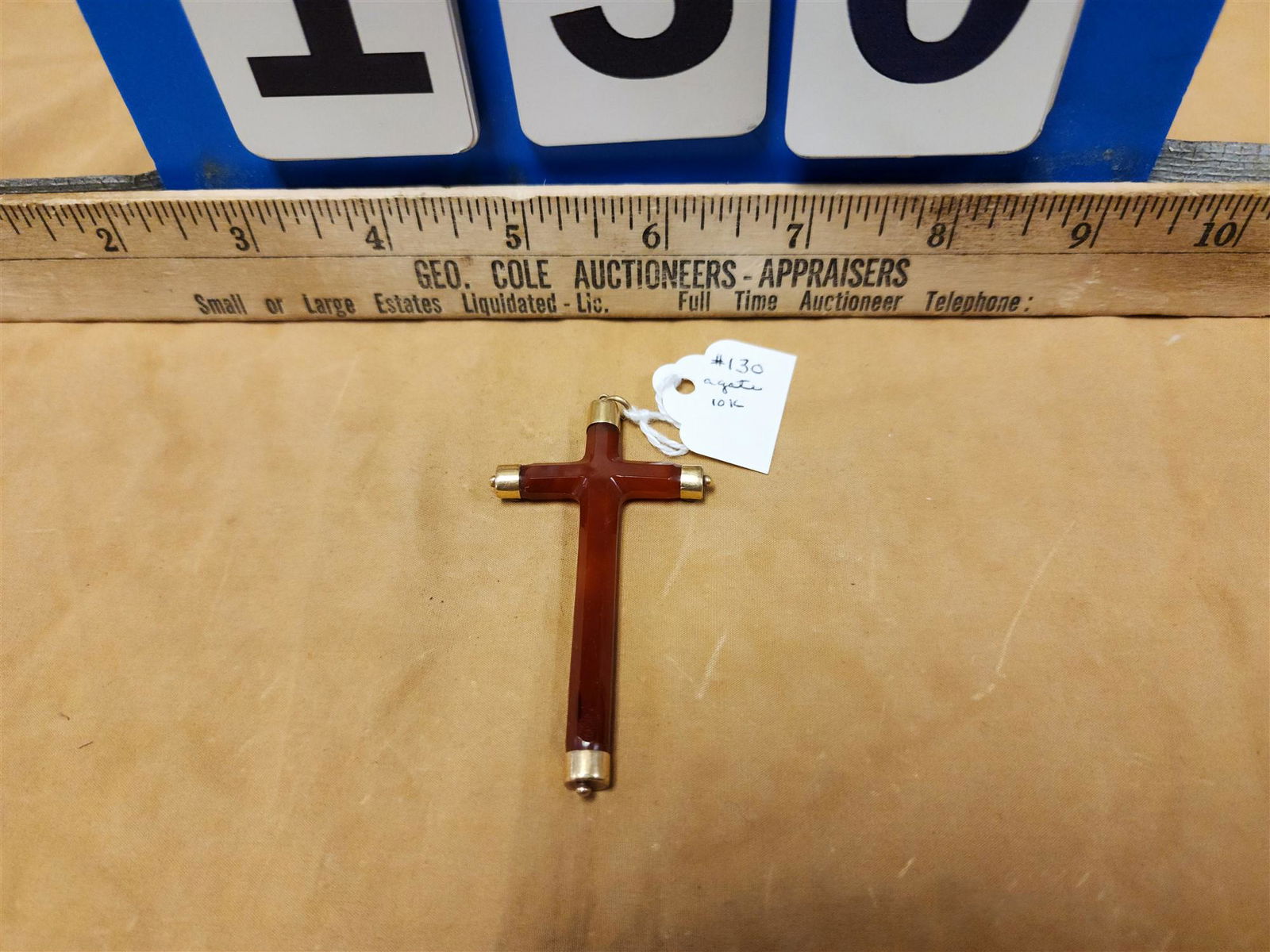 AGATE CROSS PENDANT W/ 10K 2 3/4" X 1 1/2" (1 of 2)